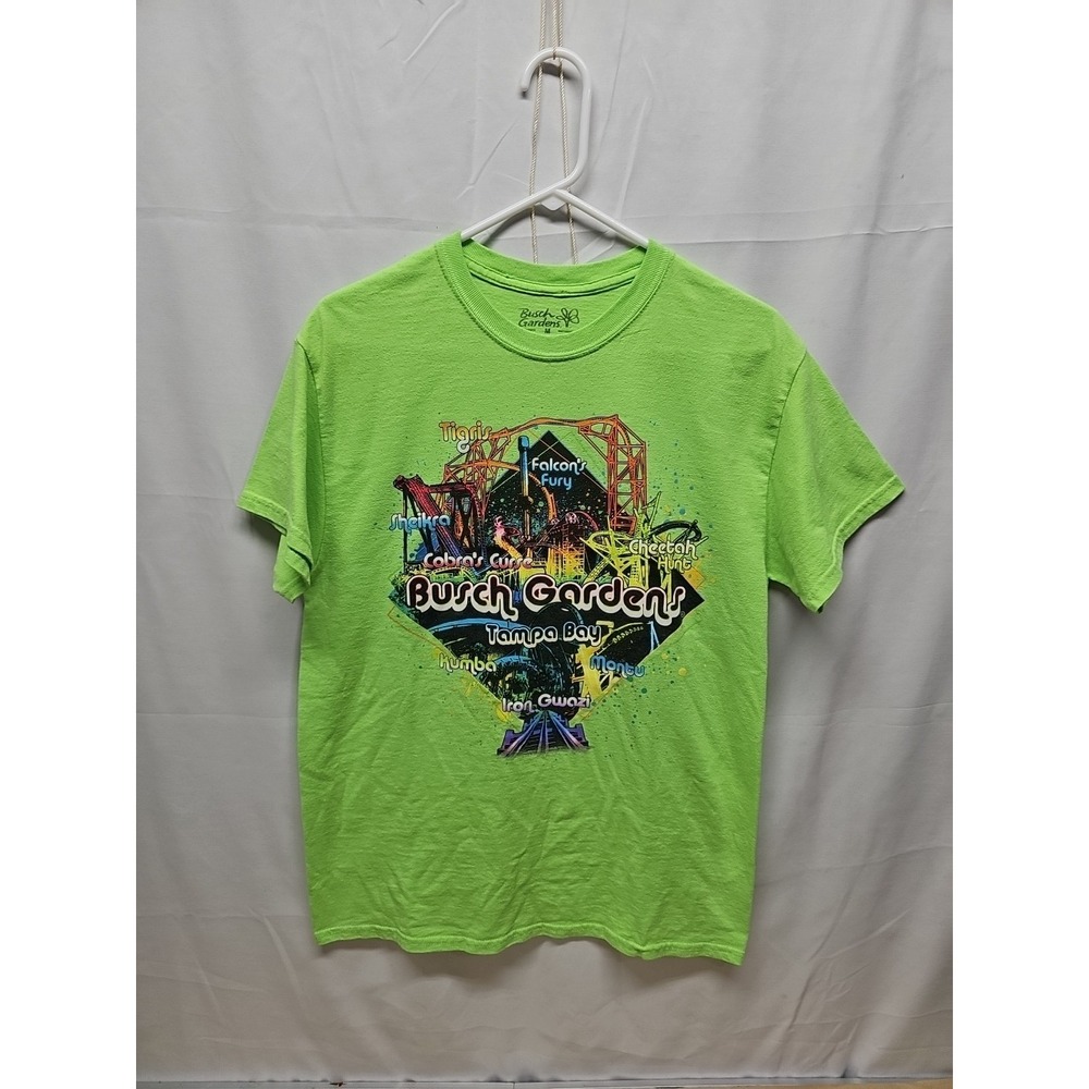 Busch Gardens Men's Green Tampa Bay Neon T Shirt Roller Coasters Graphic Size M View 2